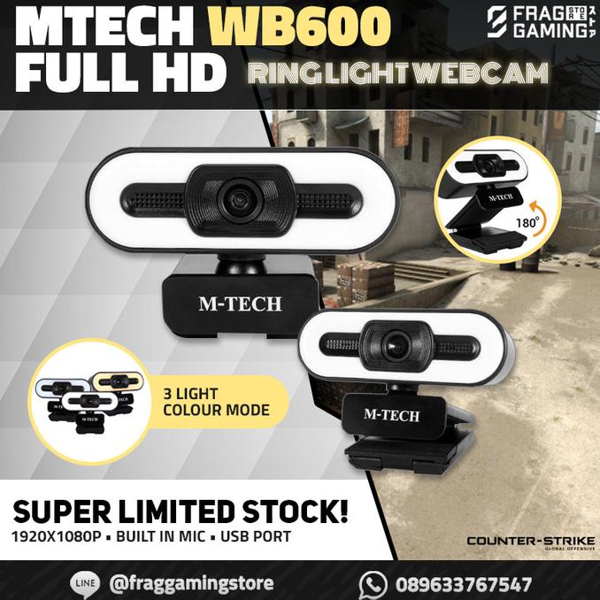 M-TECH / Mtech WB600 Webcam 1080p Full HD with Ring Light LED & Mic Termurah