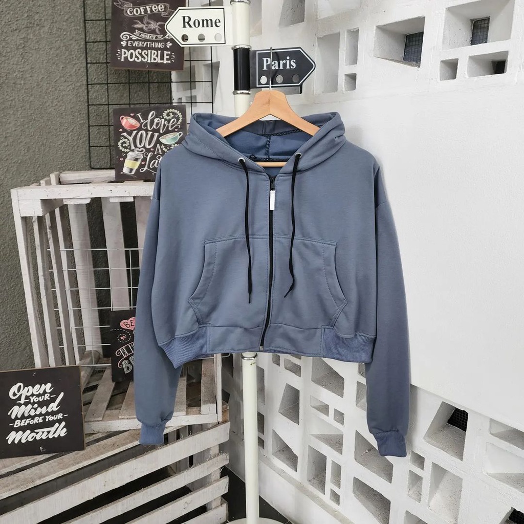 ZIPPER CROOPE SWEATER - SWEATER HOODIE CROOPE / SWEATER ATSAN WANITA TERBARU / SWEATER KOREAN STYLE - SWEATER TERBARU - HOODIE FASHION WANITA KEKINIAN - SWEATER OOTD WANITA TERBARU