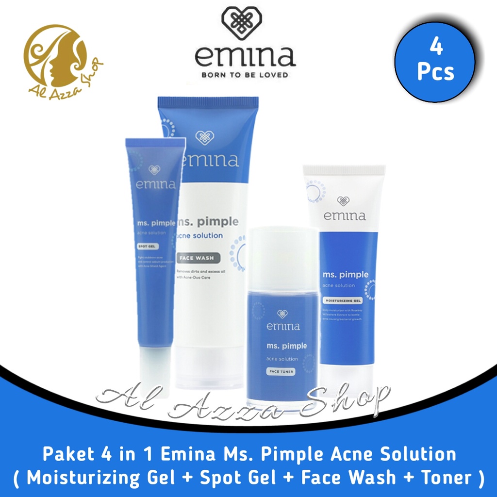 Paket 4 in 1 Emina Ms. Pimple ACNE SOLUTION - ( 4 Pcs  ||  Moist Gel + Spot Gel + Face Wash + Face Toner )