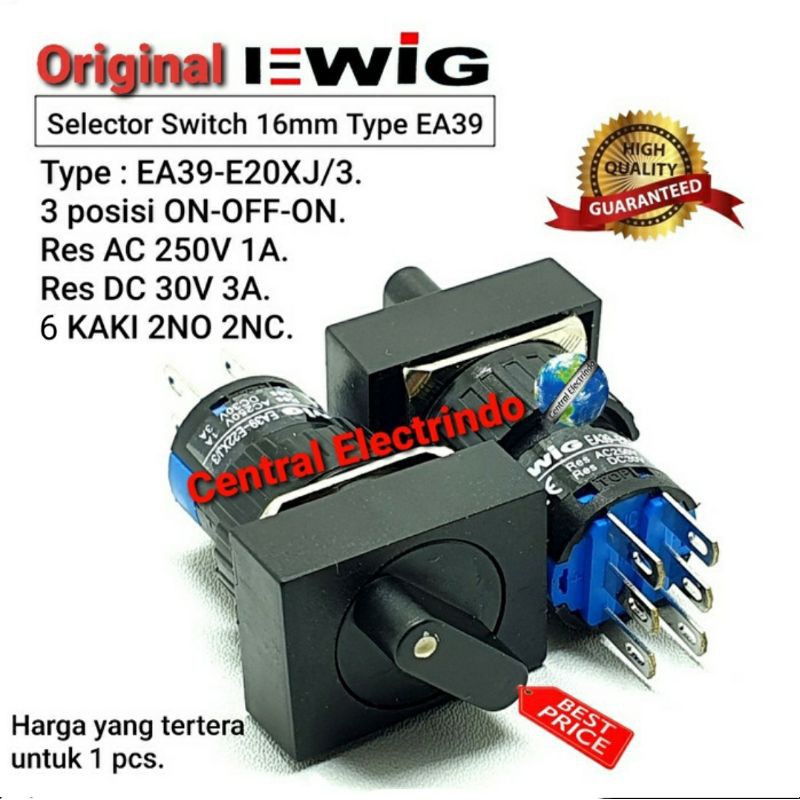 Selector Switch Kotak 3 Posisi EA39-20XJ/3 16mm 6Kaki 2NO/2NC.