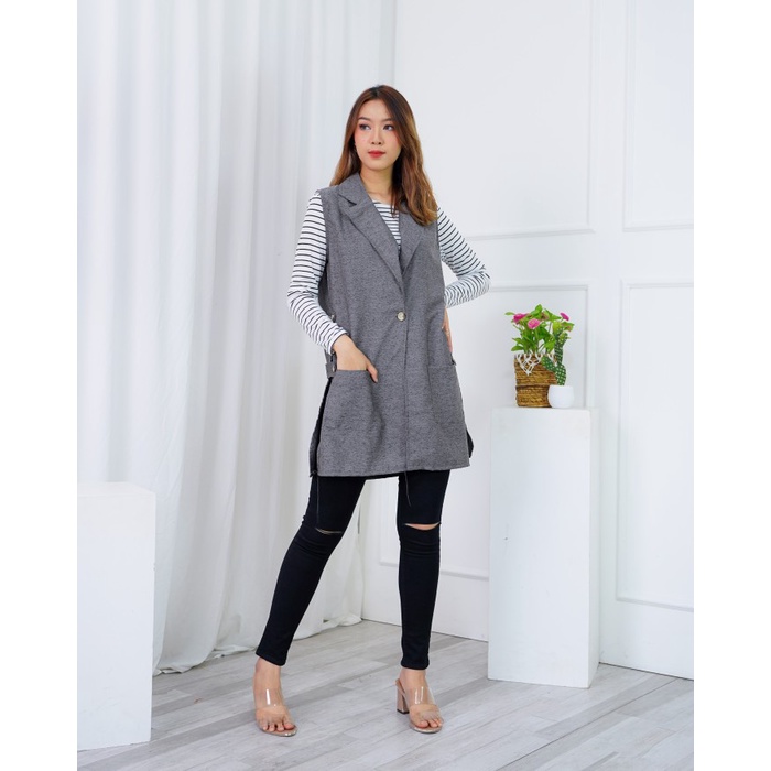 Vest Wanita Outer Wanita Panjang Motif Murah Kancing Panjang Ceruty Blazer Kardigan Kekinian G5C3 Bl