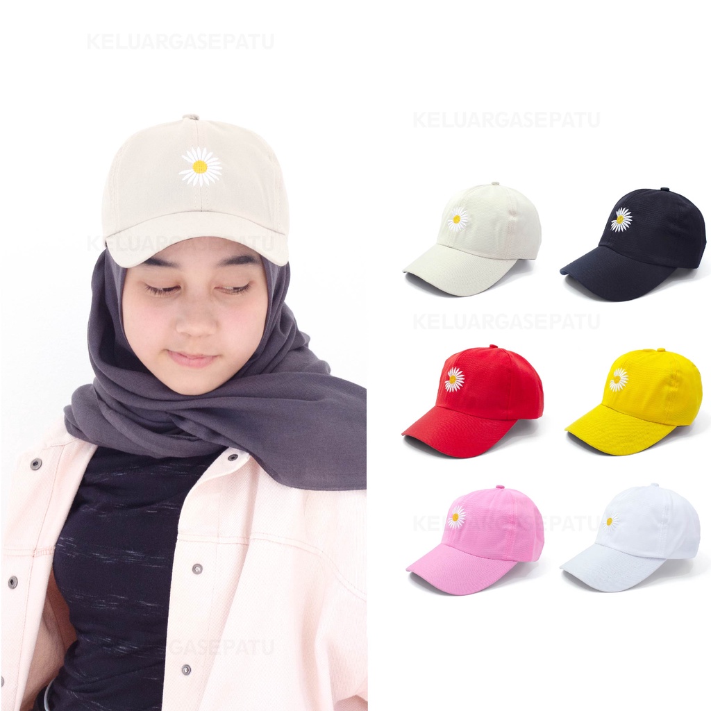 Topi Baseball Motif Bunga Daisy Kecil Gaya Hip Hop Untuk Wanita / Topi Bordir Bunga Murah dan Lucu