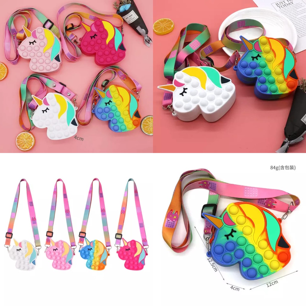 Tas Pop It Anak Unicorn, Hello Kitty, Dino, Gajah, Sapi, Kodok Pop it Handbag Tas Anak