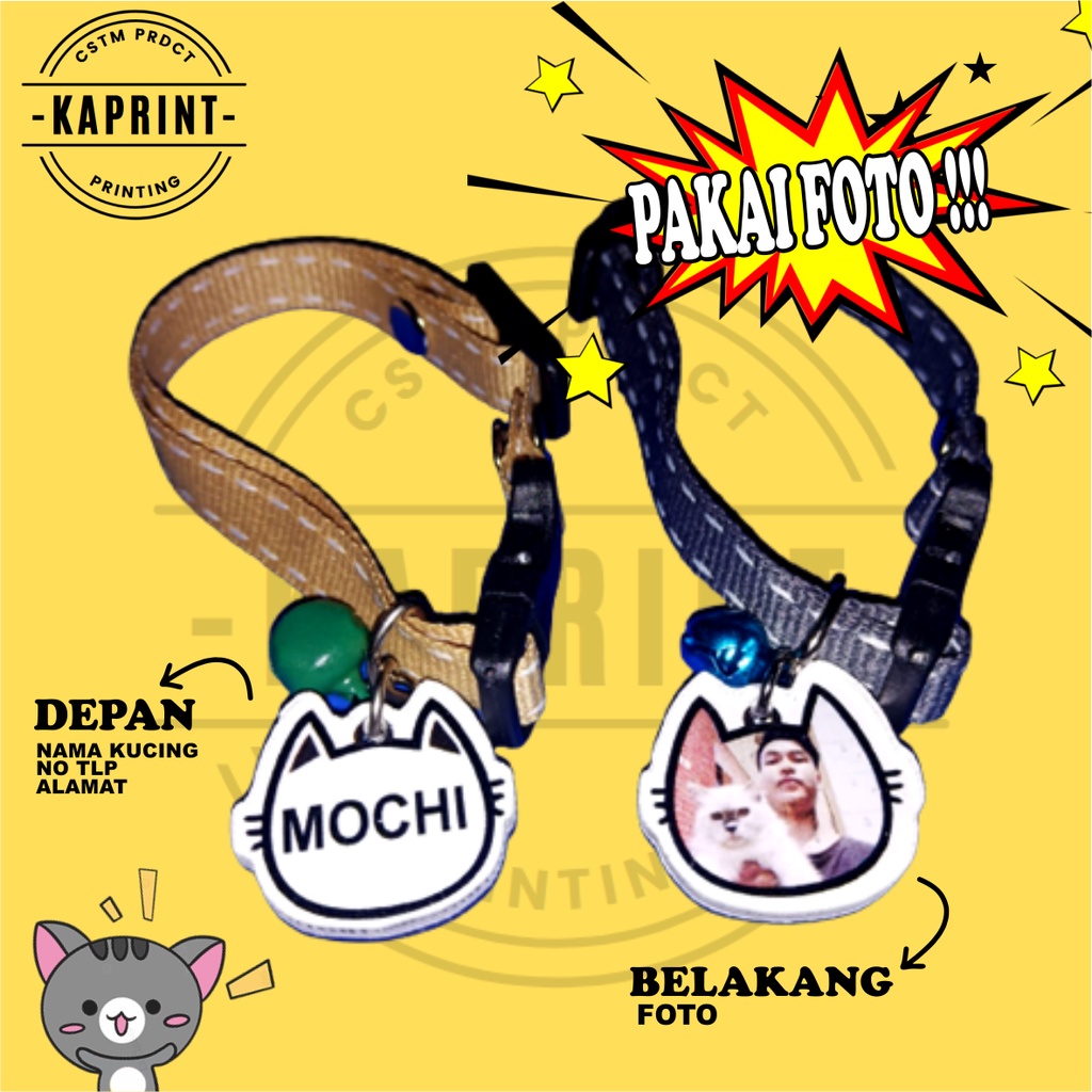 Kalung Kucing Kitten Motif STRIP BINTIK Custom Foto +  Nama 1 hari jadi