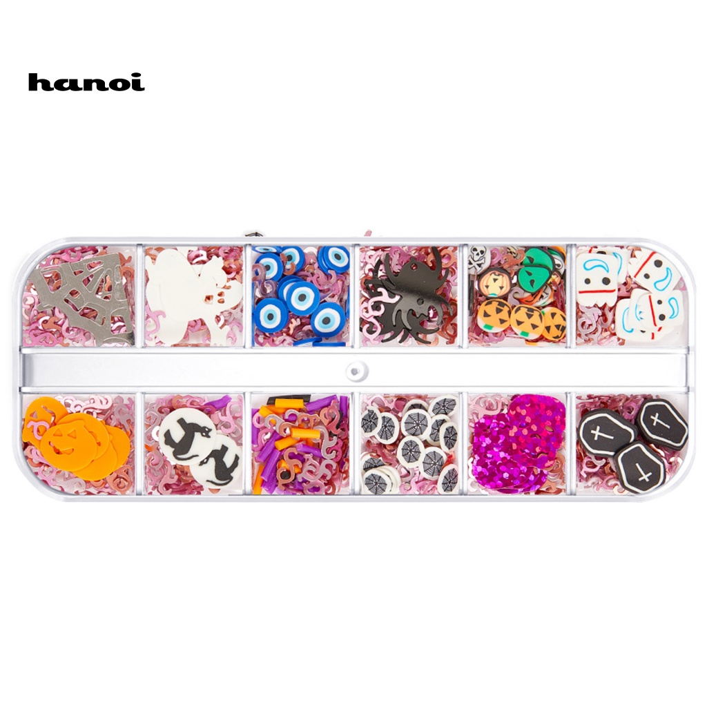 Han_ 1 Kotak Sequin Bentuk Labu / Hantu / Laba-Laba Untuk Dekorasi Nail Art DIY