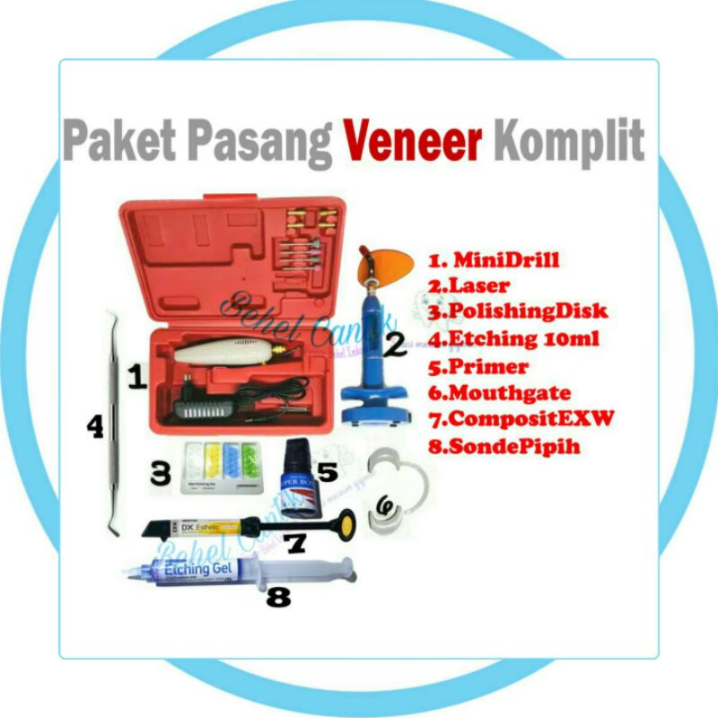 Paket Direct Veneer Gigi Lengkap Venner Premium Extrawhite Minidrill kikir Gigi