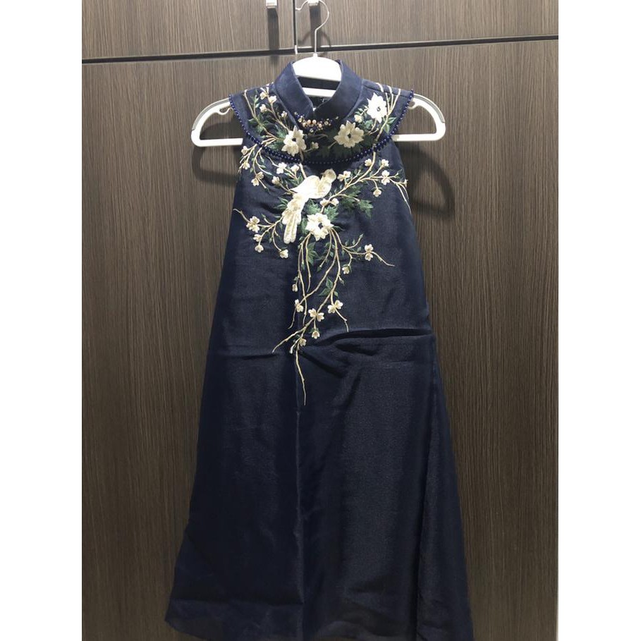 promo dress pesta floeer blue navy preloved terbaru
