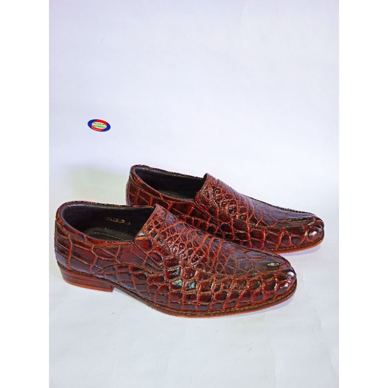 Sepatu pantofel pria DKC merah maroon full kulit buaya