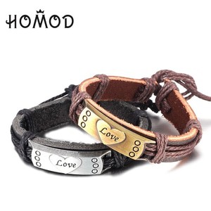 Gelang Love Button Strip Leather Kulit Sintetik