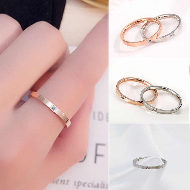 1pc Cincin Berlian Bahan Titanium Steel Gaya Korea Untuk Wanita