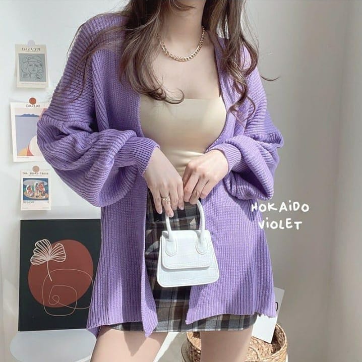 CARDIGAN RAJUT HOKAIDO OVERSIZE OUTER KNIT KOREA TANGAN BALON