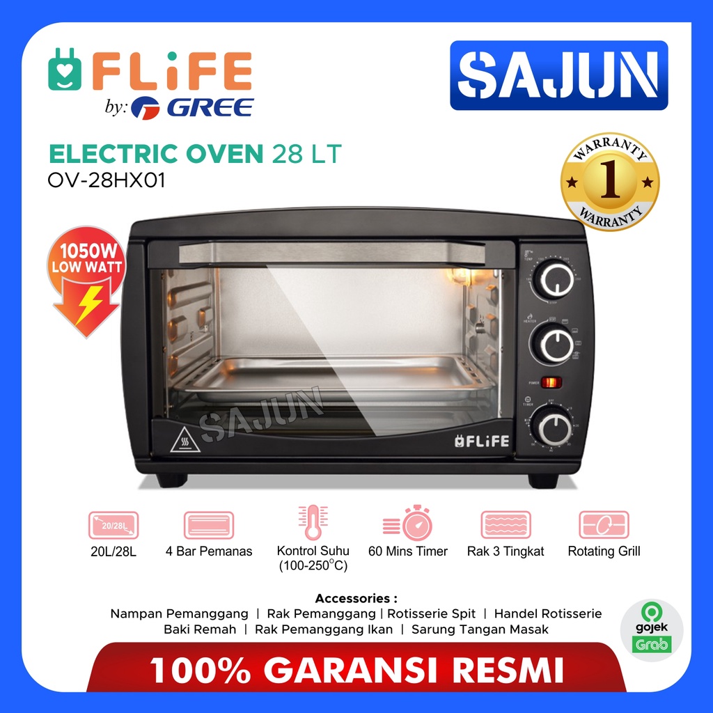 FLIFE Electric Oven 4 Elemen Pemanas 28 Liter Oven Listrik OV-28HX01