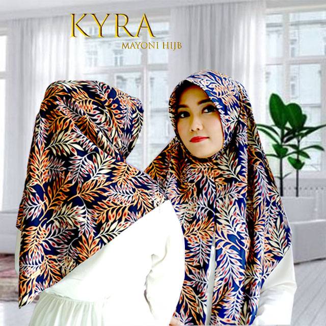 Hijab /jilbab segitiga instan KYRA motif daun navi