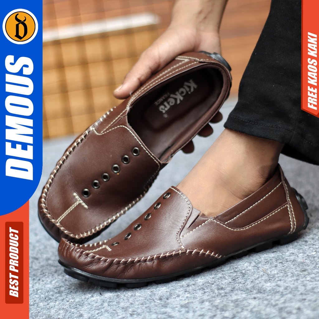 Sepatu Slip On Pria Sepatu Casual Pria Kulit Asli Kerja Kantor Kuliah Kondangan Sepatu Slop Pria Sepatu Hitam Pria DEMOUS MIDRING