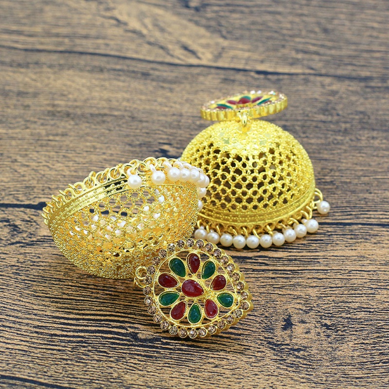 SIY  Indian Ethnic Golden Wedding Enamel Jhumki Jhumka Earrings Fashion Jewelry