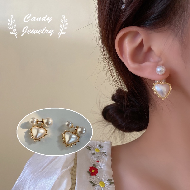 Anting Stud Jarum S925 Silver Bentuk Hati Aksen Mutiara Gaya Retro Korea Untuk Aksesoris Perhiasan