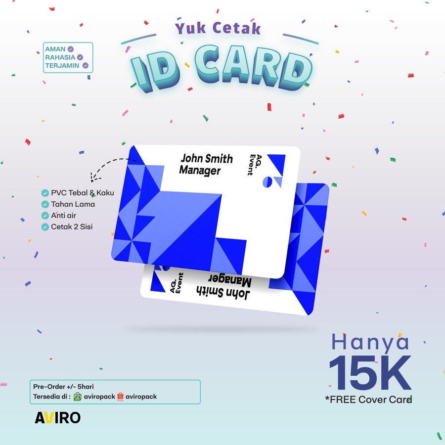 

Cetak ID Card PVC | Cetak 2 sisi | Cetak Kartu Member | Name Tag