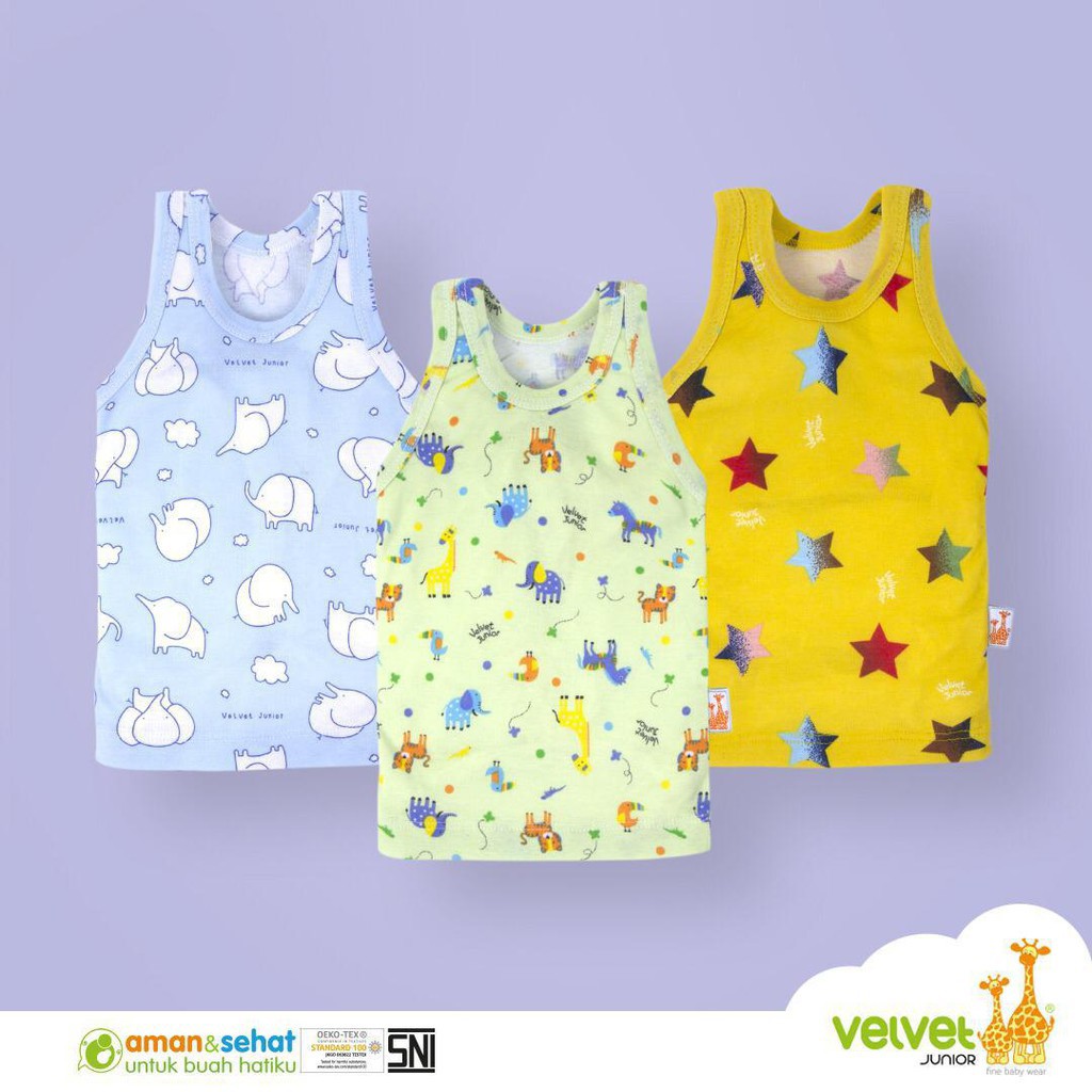 3pcs Oblong Kutung Print Motif Singlet VELVET Terbaru adem Singlet Kaos dalam Anak