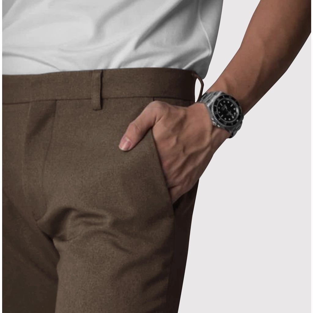 Dritto Ankle Pants - Celana Bahan Formal Slim Fit - Coklat