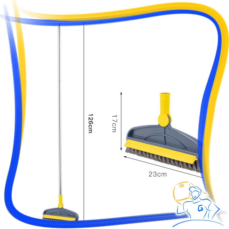 Sikat Lantai Kamar Mandi Gagang Panjang Putar 120° 2 in 1 Multifungsi