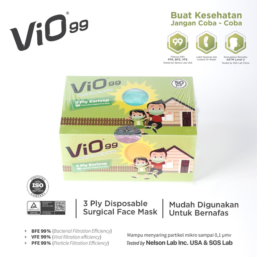 [READYSTOCK] Vio Kids Mask - Masker Anak Vio 99 Masker Medis 3 Ply Lulus Bfe Pfe Vfe