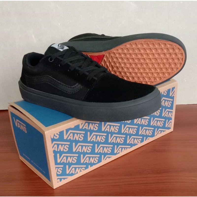 (free box vans)sepatu vans hitam polos old skool full black vans premium hitam polos