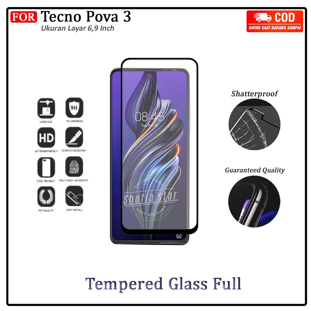 Tempered Glass Blue Light Tecno Pova 3 Tg Layar Anti Gores Kaca Full Cover