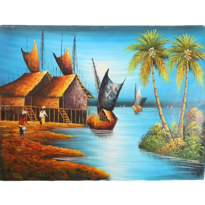 Lukisan Timbul - Nelayan Landscape Naturalist 60x80cm.