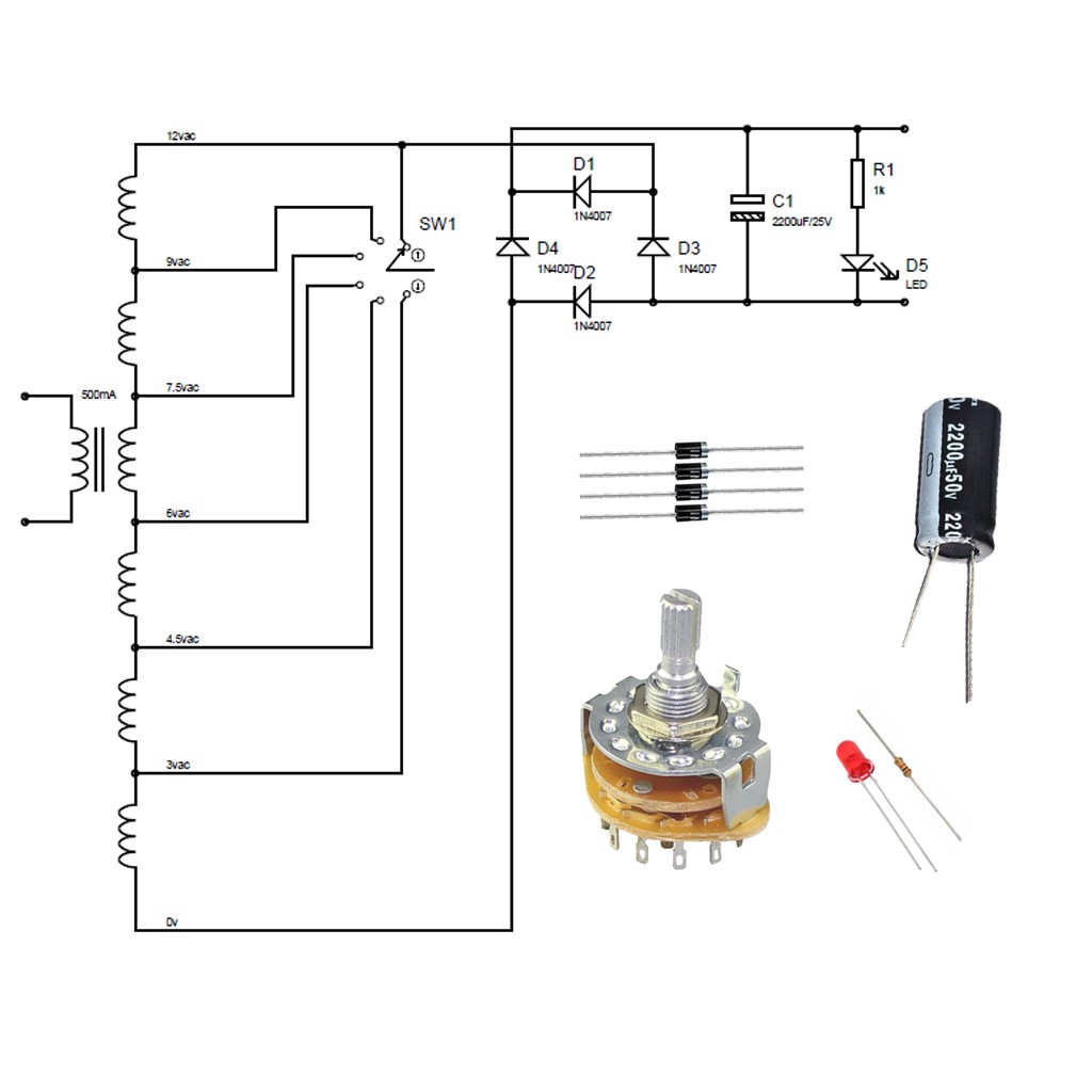 komponen Power Supply Selector Switch Rotary.