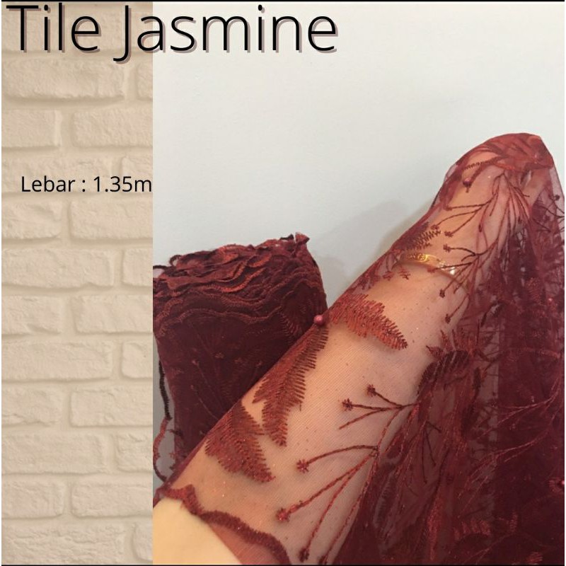 Kain Brukat Tile Mutiara Jasmine Warna Merah Maroon