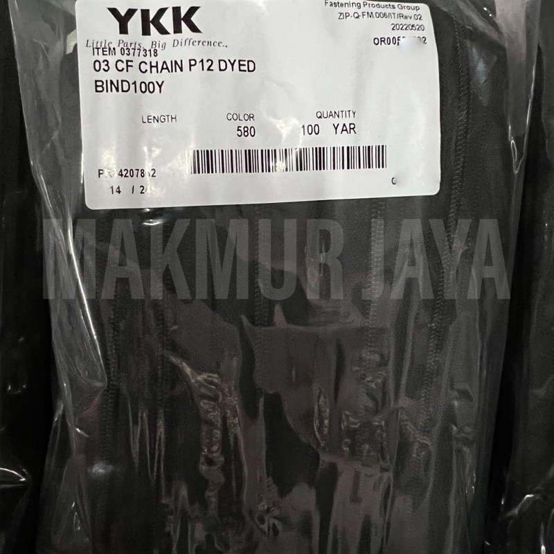 Roll YKK No 3 / Daun Resleting YKK No 3 / Rantai Rit YKK Nomor 3 Koil Hitam 100Yard