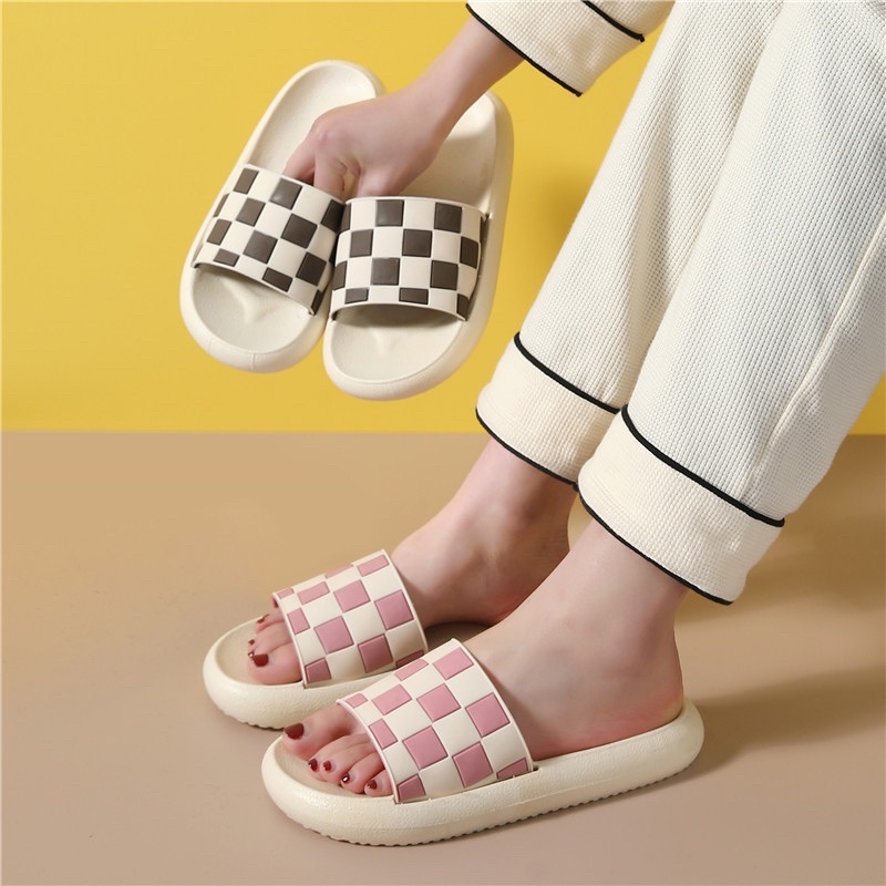 SANDAL SLOP KOREA FASHION CHECKERBOARD SANDAL SLIP ON PREMIUM