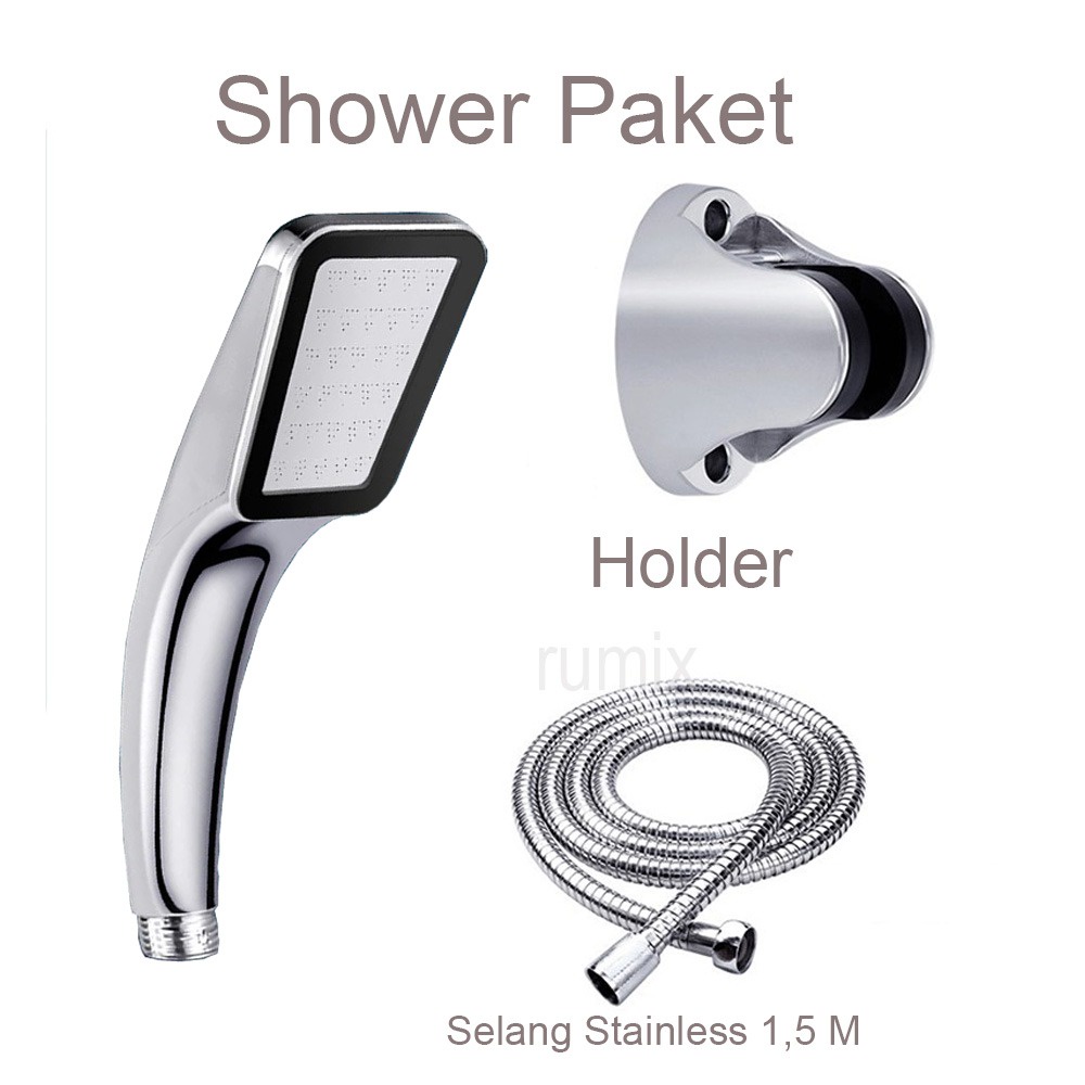 Shower Kepala Mandi Paket 300 Lubang Tekanan Tinggi Pancuran Aerator Head Filter Selang Rumah Salon