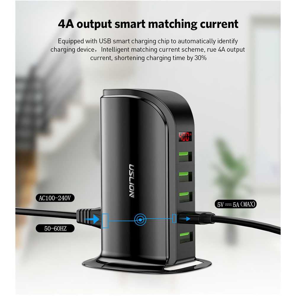 USLION Charger USB Charging Station Dock 5 Port 4A - US04-Hitam