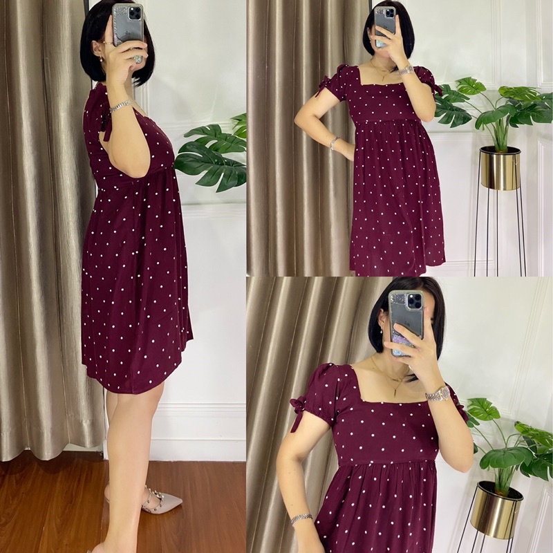 DRESS CANTIK KERAH KOTAK KARET BELAKANG BAHAN RAYON PREMIUM TEBAL