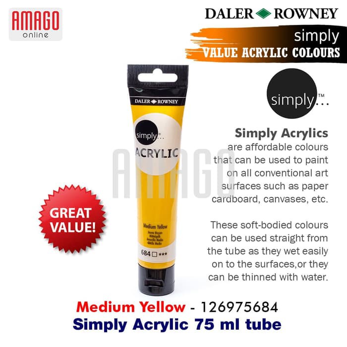 DALER-ROWNEY - SIMPLY ACRYLIC PAINT 75 ML - MEDIUM YELLOW - 126975684