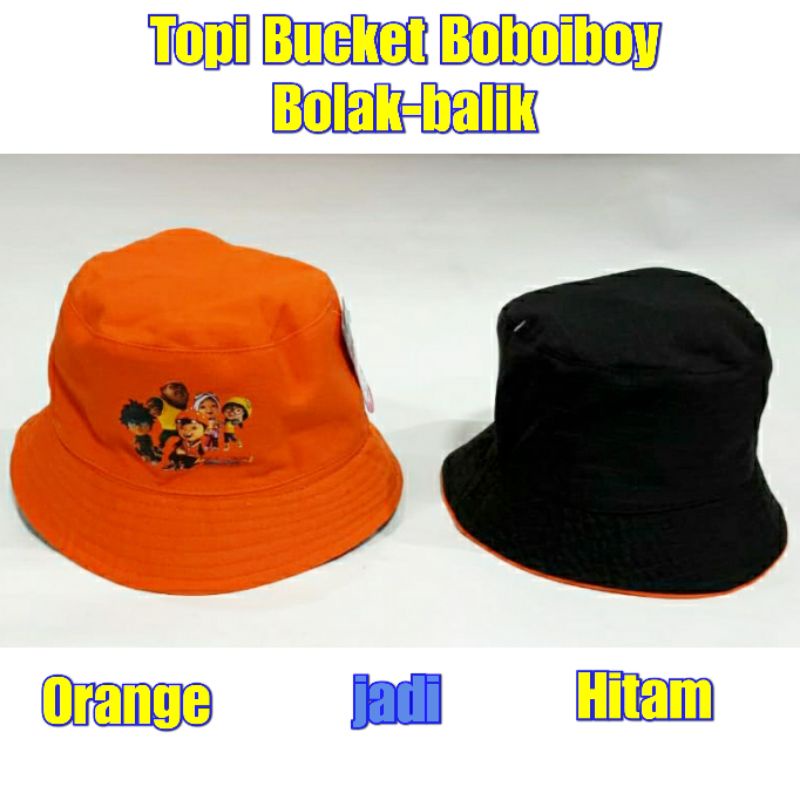 Topi bucket hat anak karakter Boboiboy Boboiboi boboboy boboboi boboi boy boi  bolak balik orange