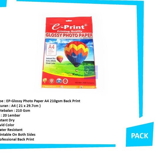 

✰ Eprint Glossy Photo Paper A4 210gsm Back Print ❇