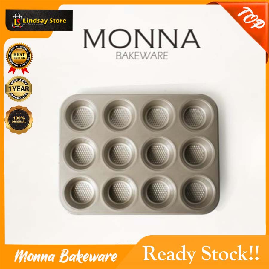 MUFFIN PAN MONNA BAKEWARE SIGNORA 12 CUP CAKE CARBON STEEL Cetakan Kue Loyang Sultan Loyang Bolu Kot