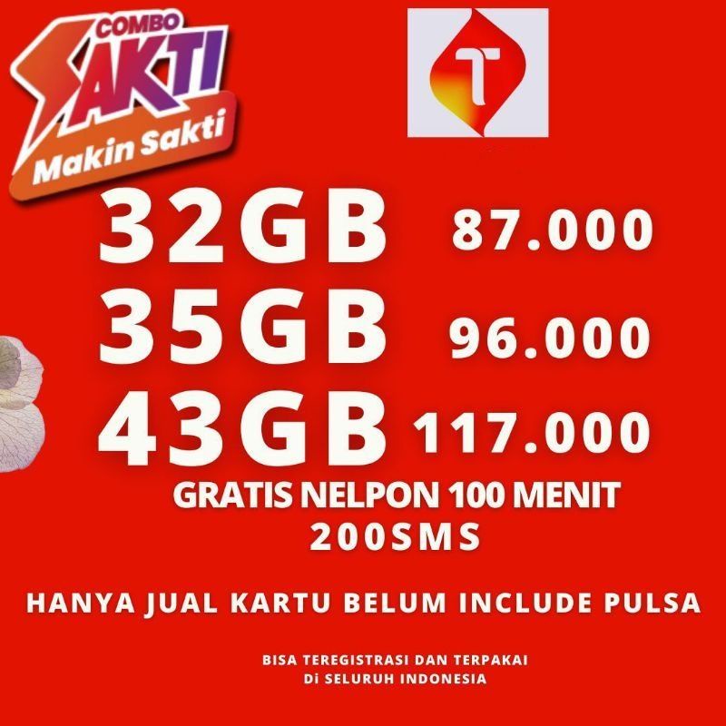 Kartu Combo Sakti Telkomsel 32Gb 35Gb 43Gb Paket Internet Sakti Murah