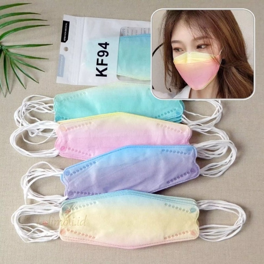 Masker Gradasi KF94 Korea 4ply Earloop/Masker Kf 94 Putih/Kf 94 Earloop Masker KF94 Warna Masker Korea Isi 10pcs Masker Gradasi