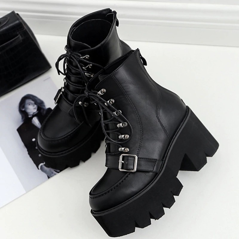 black womens boots lace up