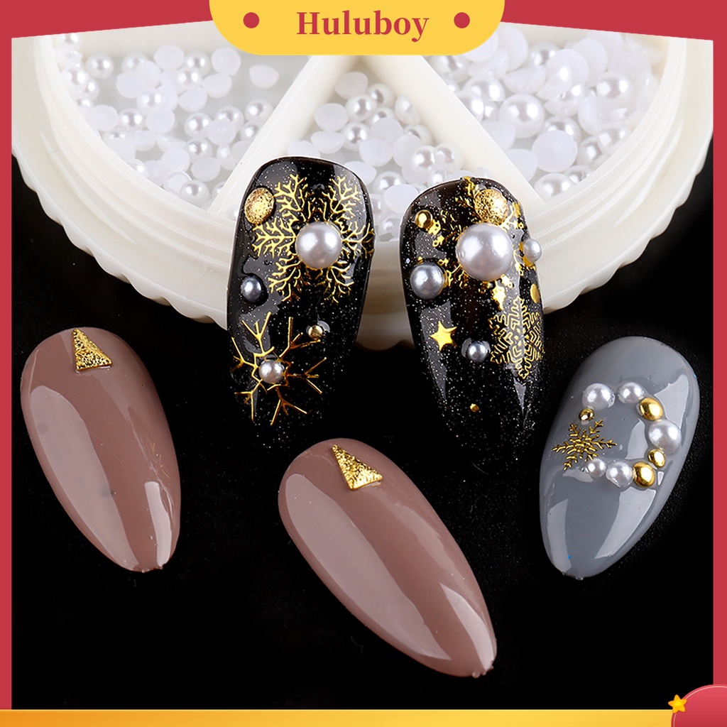 Huluboy Huluboy♡ Mutiara Imitasi Setengah Lingkaran 3D Aneka Warna Untuk Dekorasi Manicurenail Art DIY