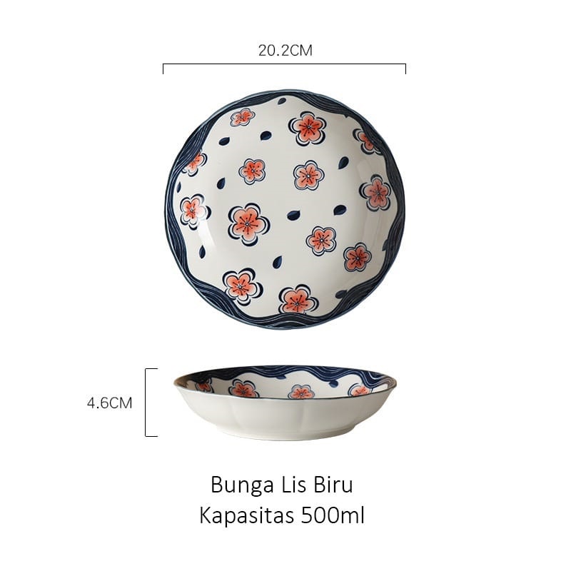 Piring Keramik Jepang Flowers Series / Piring Makan Bunga Lis 20cm