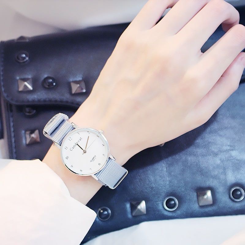 [BAYAR DITEMPAT] Jam Tangan Wanita Analog Quartz Casual Simple Chic Strap Nylon Untuk Fashion Watch