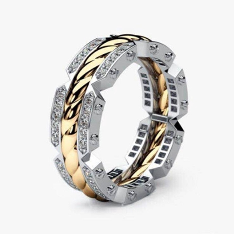 Fashion Cincin Berlian Inlay Two-Tone Modern Two-Tone Untuk Pria Bentuk Tali Pertunangan Pernikahan Perhiasan