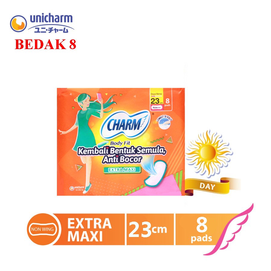 Charm Pembalut Body Fit Extra Maxi 23 cm Non Wing 8 pads