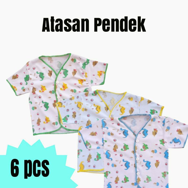 6 Pcs Atasan Lengan Pendek Motif / Baju Bayi Baru Lahir tangan kutung / Atasan NewBorn 0-3 Bulan