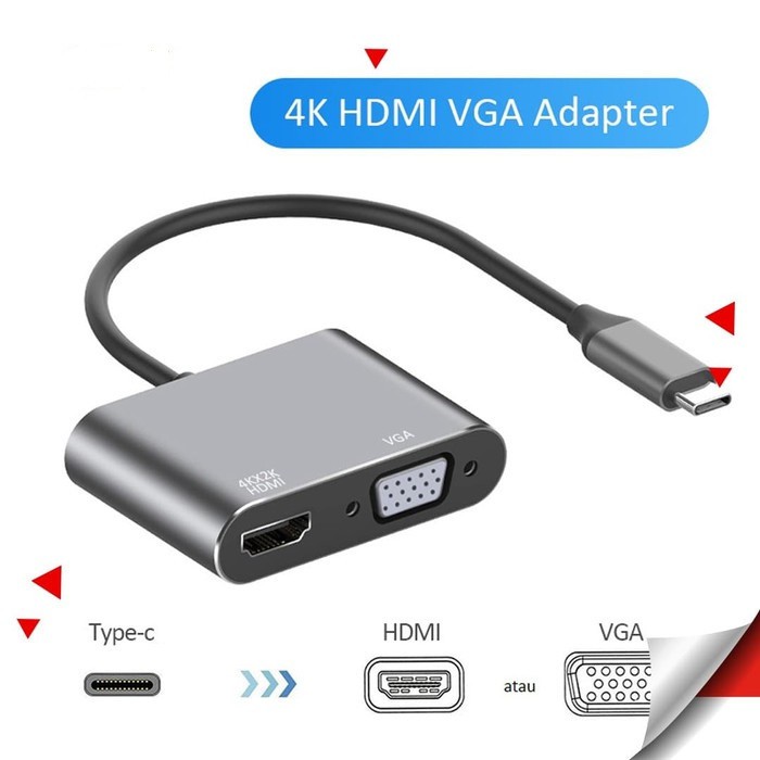 Converter Type C to 4K HDMI + VGA Adapter Konektor - Alumunium