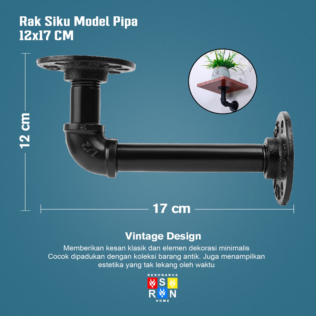 SIku Rak Model Pipa VIntage Industrial 12x17 / Shelf Bracket Resonance Home